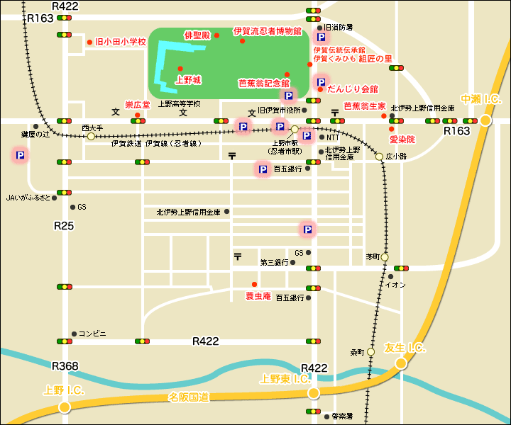 伊賀市中心市街地　駐車場地図
